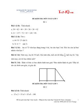 Đề kiểm tra môn Toán lớp 3